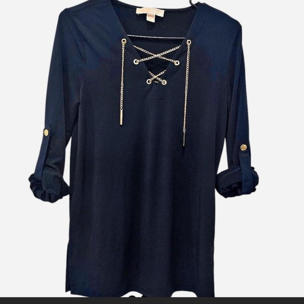 Michael Kors Dark Blue Top with Gold Chains